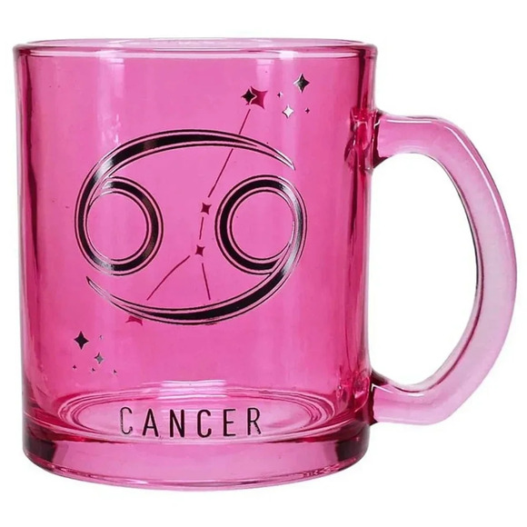 Pink zodiac cancer symbol and black silver stars mug gift June July birthday - Picture 1 of 1